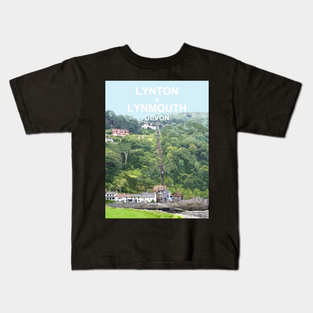 Lynton Lynmouth North Devon Cliff Railway Travel location poster Kids T-Shirt by BarbaraGlebska